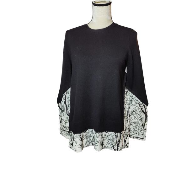 Yigal Azrouel Women's Size S Black Wool Sweater White Pleated Abstract Blouse - Picture 1 of 7